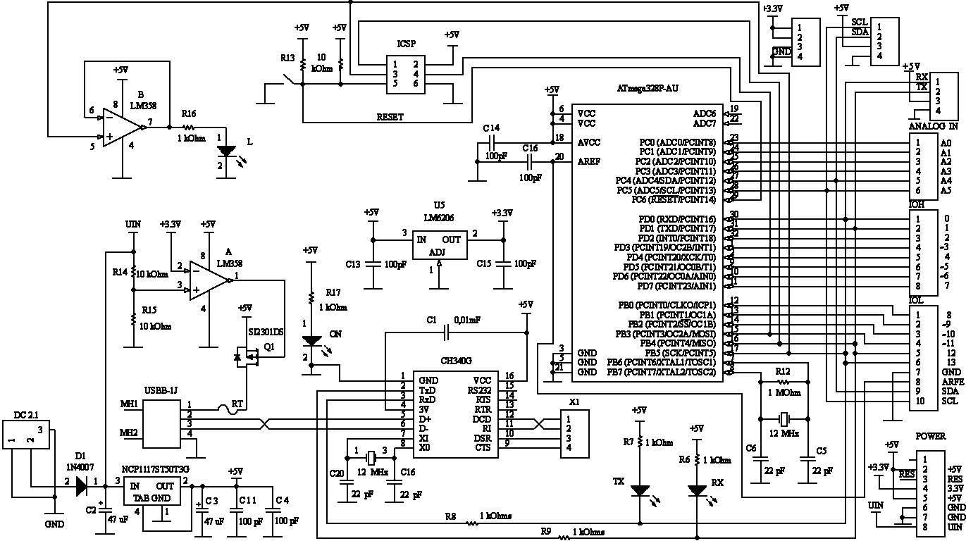 Ардуино Уно распиновка, схема платы, характеристики atmega328